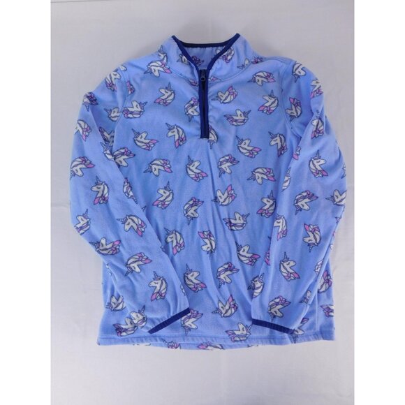 OshKosh B'gosh Other - OshKosh B'gosh Fleece Pullover Girls 14 Blue Unicorn Print 1/4 Zip Mock Neck